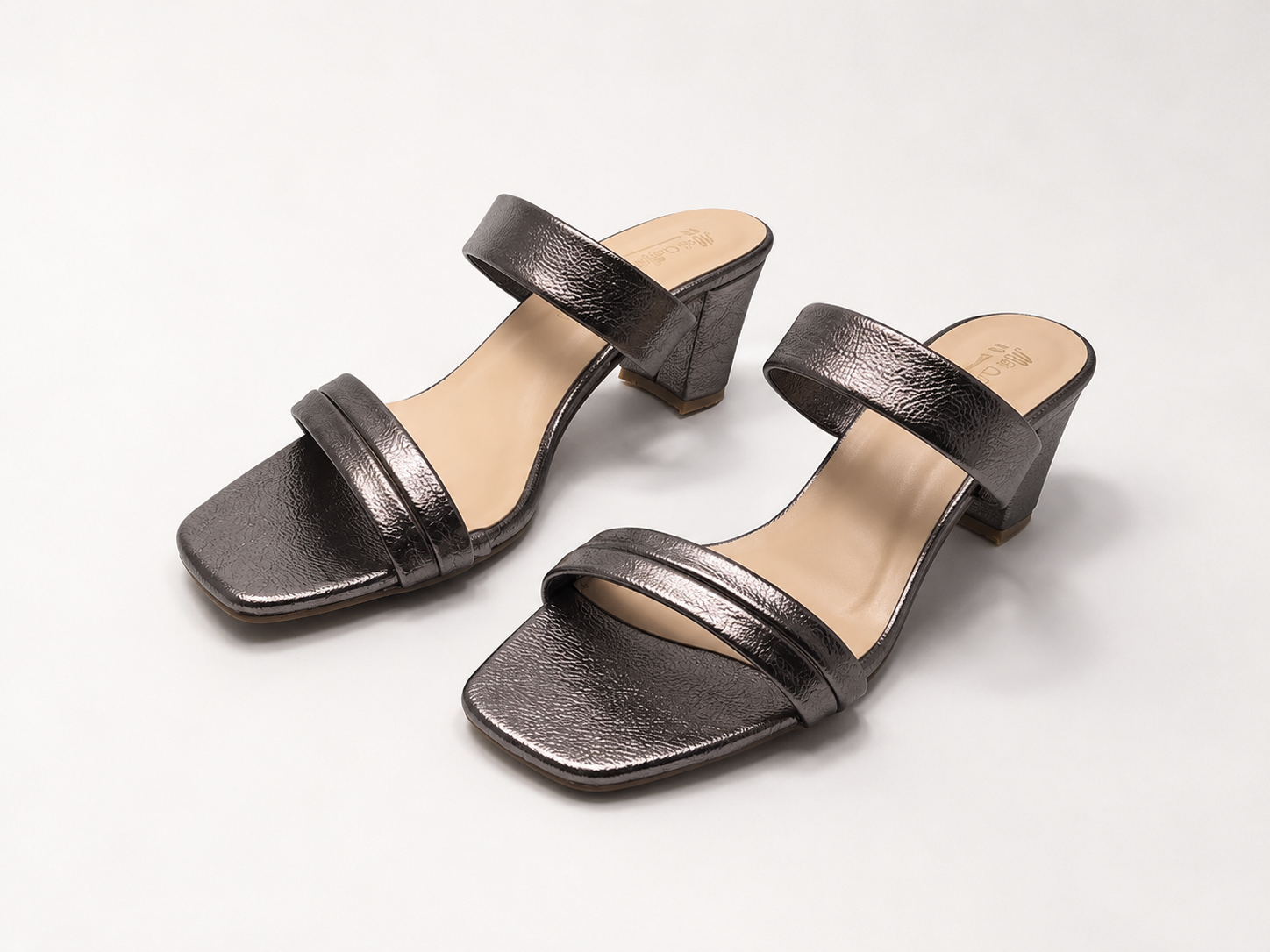 Metallic Pewter Block Heel Sandals - Image 2