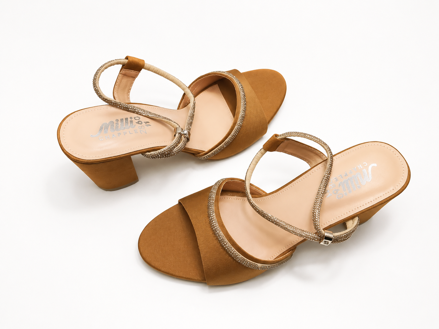 Caramel Crystal Block Heel Sandals - Image 2