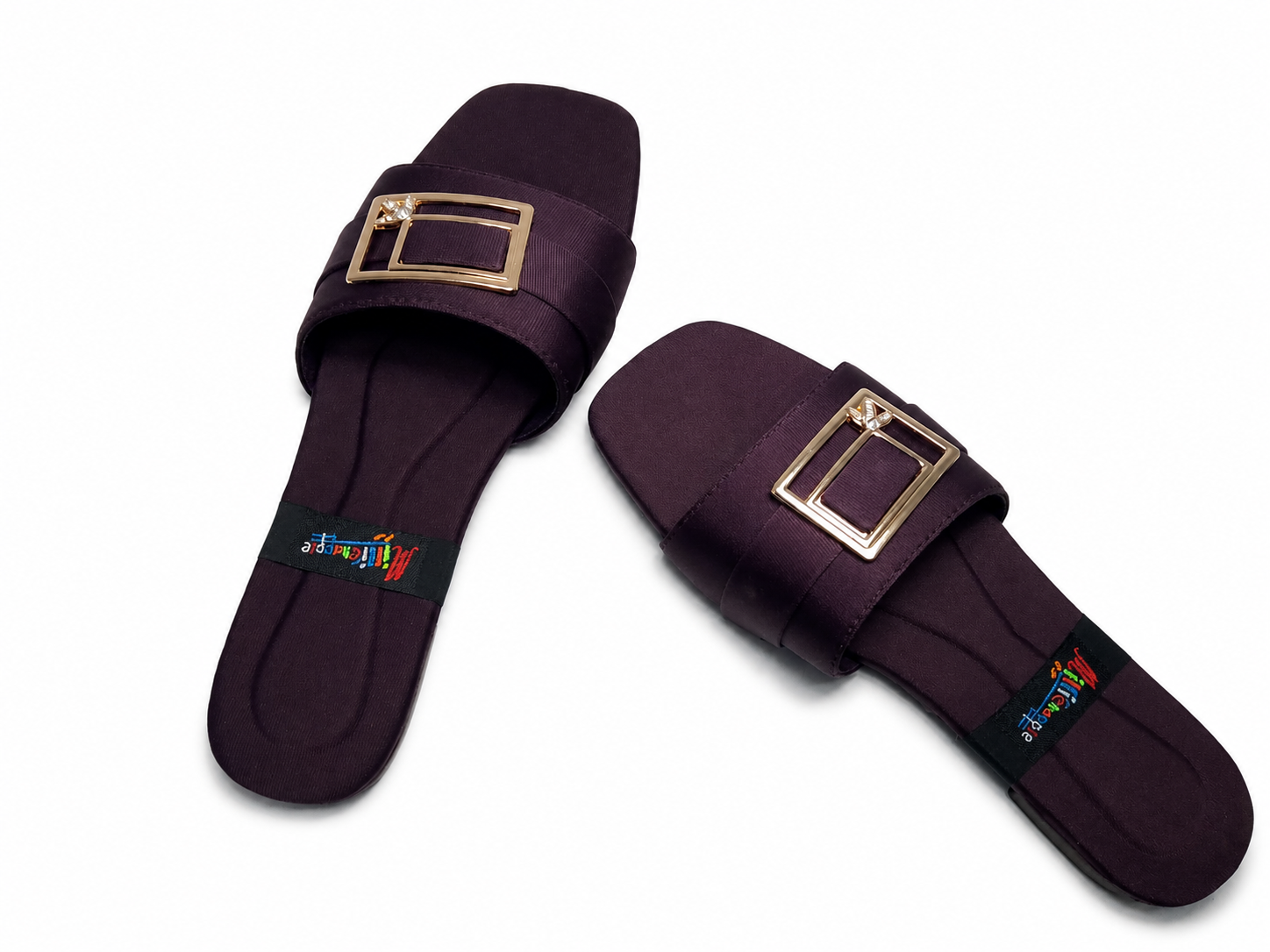 Midnight Plum Buckle Flat Slides - Image 5