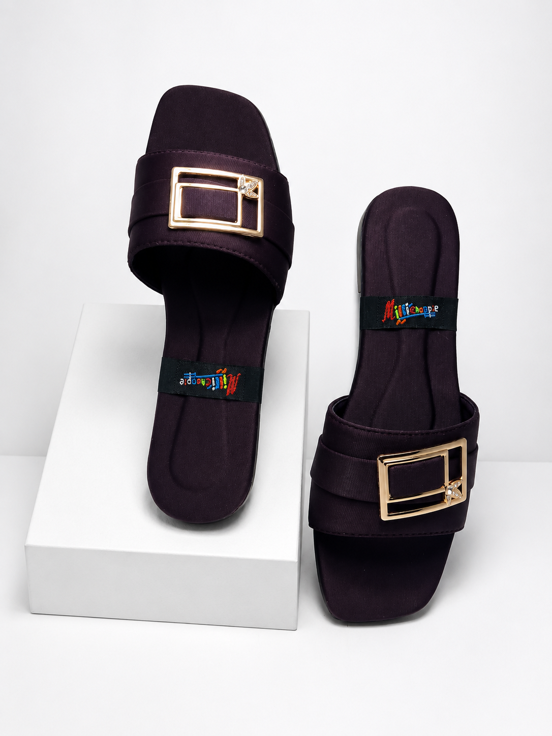 Midnight Plum Buckle Flat Slides - Image 4
