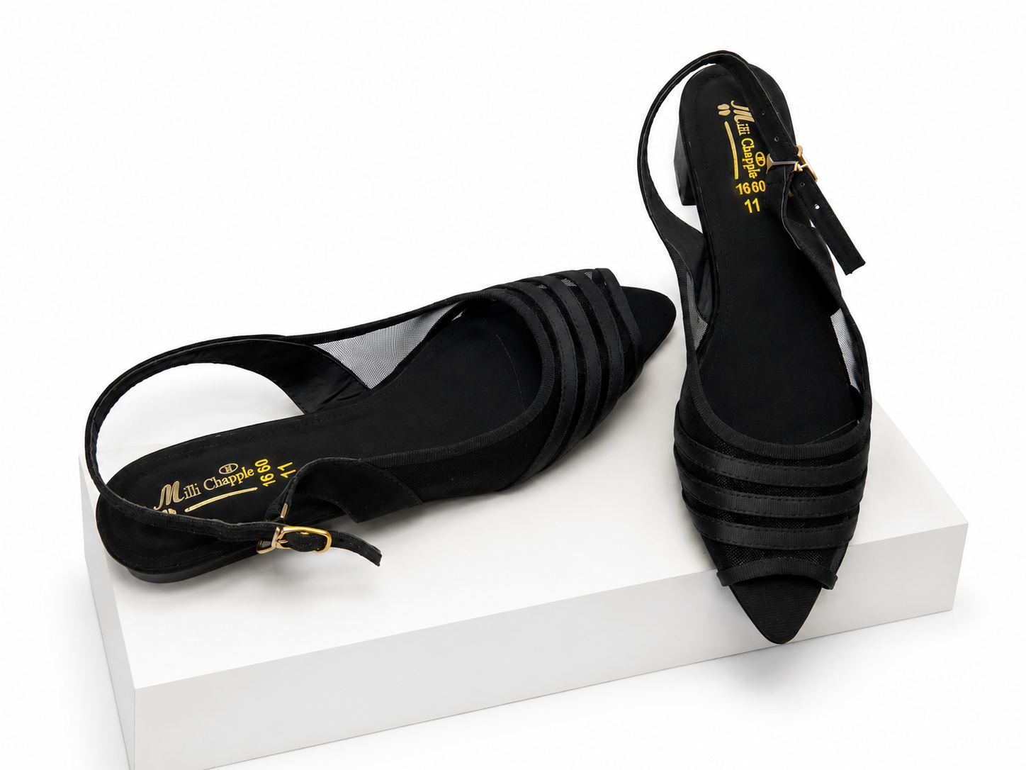 Midnight Elegance Mesh Slingback Flats - Image 3