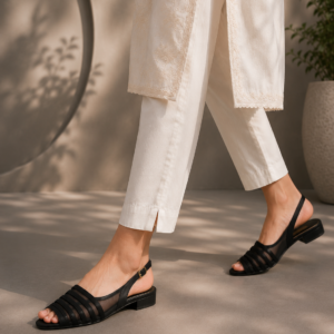 Midnight Elegance Mesh Slingback Flats