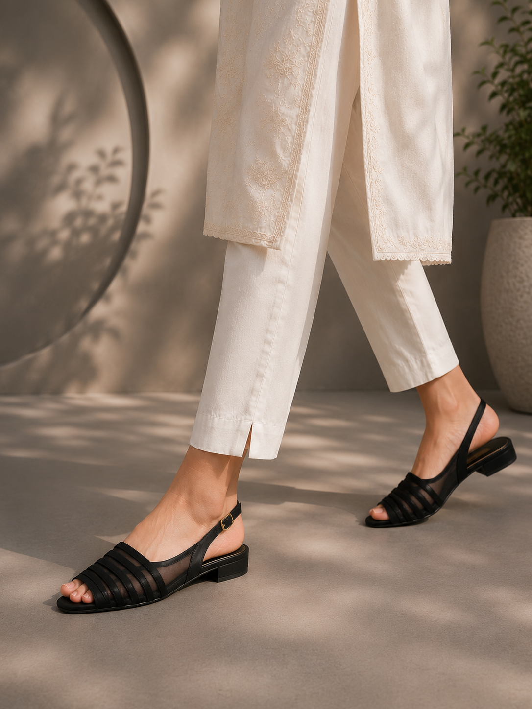 Midnight Elegance Mesh Slingback Flats