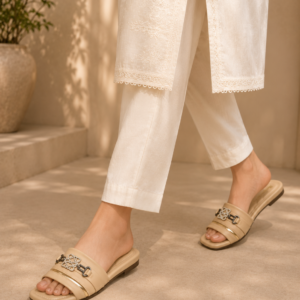 Junoon Nude Luxe Chain Flat Slides