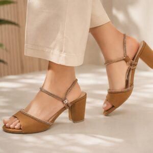 Caramel Crystal Block Heel Sandals