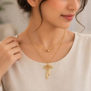 Golden Bow Layered Necklace
